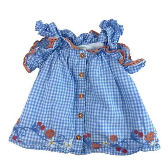 Joie Infant Baby Blue Gingham Checkered Embroidered Matching Dress Set Size 3-6M - Picture 2 of 7
